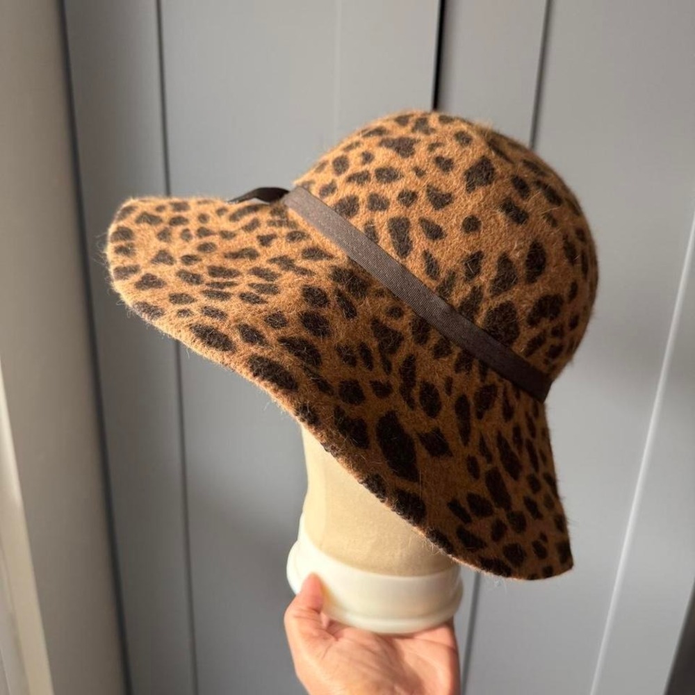 Leopard Print Fuzzy Bucket Hat Y2K Indie Fall Cozy